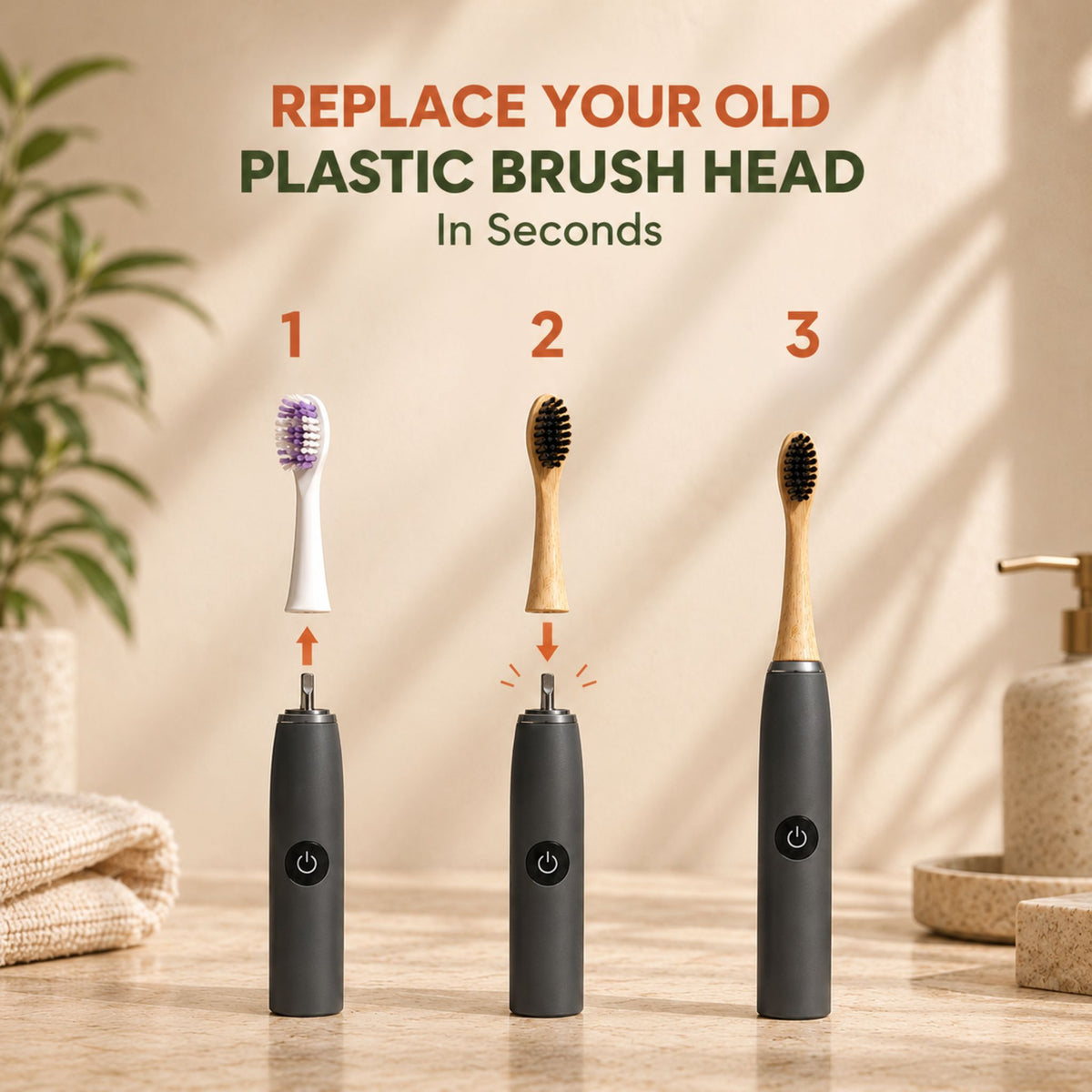 Natural Bamboo Electric Toothbrush Heads - 3 Pack