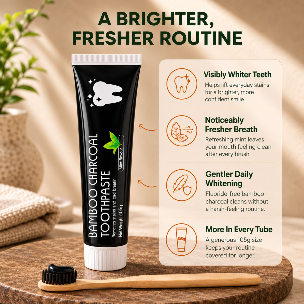 Fluoride-Free Bamboo Charcoal Whitening Toothpaste