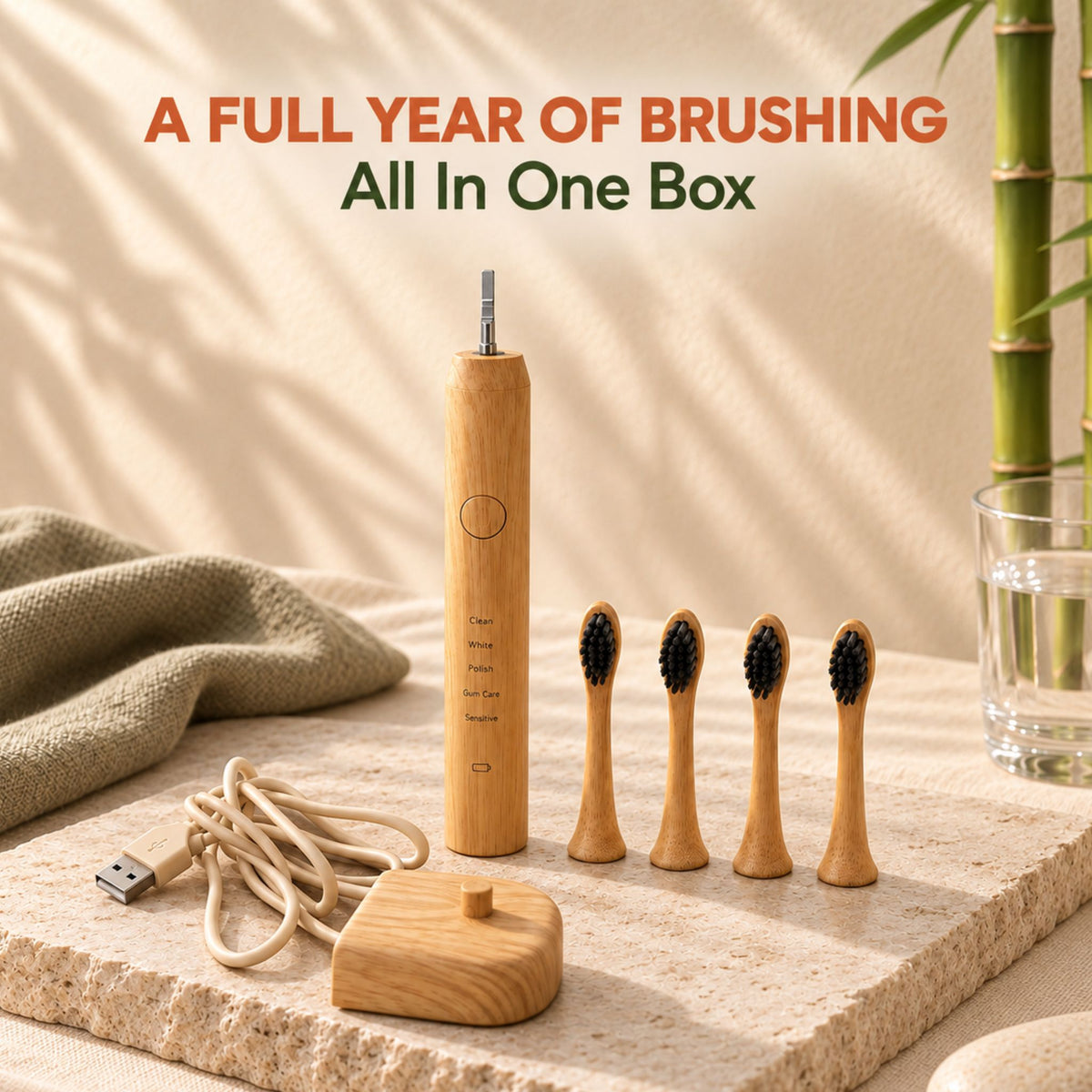 Bamboo Sonic Toothbrush - Brush With Less Microplastics
