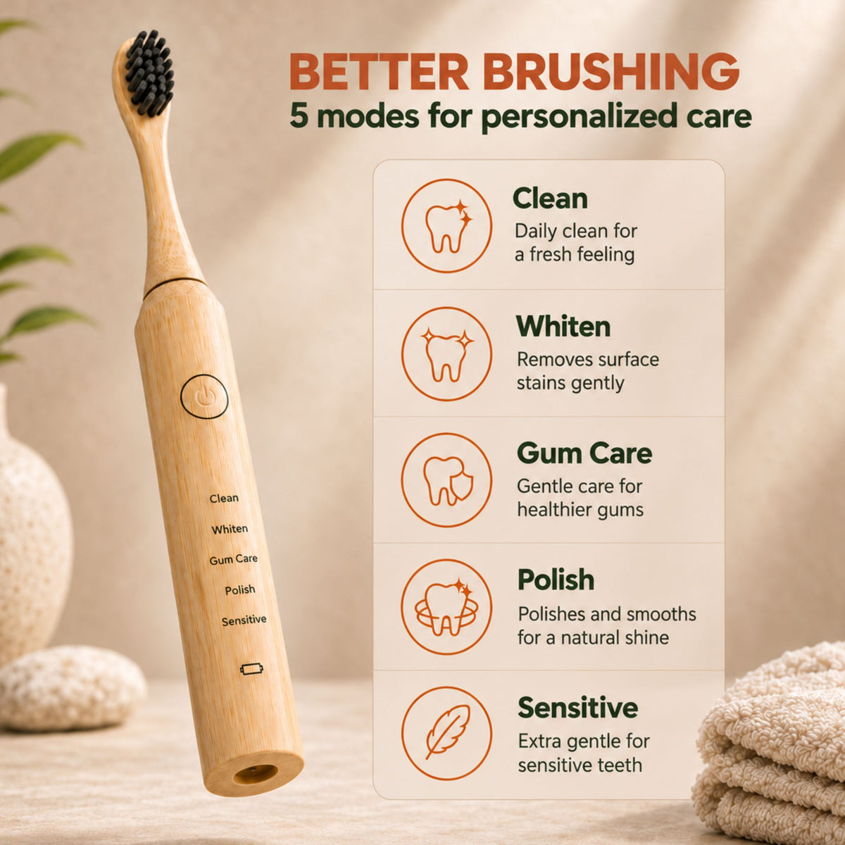 Bamboo Sonic Toothbrush - Brush With Less Microplastics