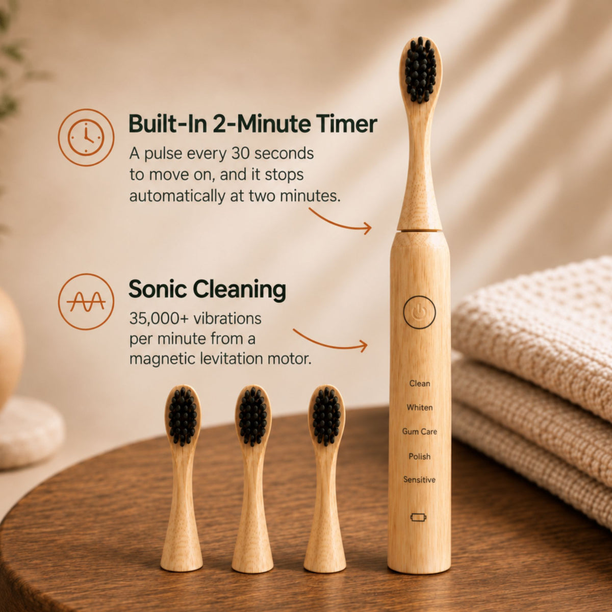 Bamboo Sonic Toothbrush - Brush With Less Microplastics