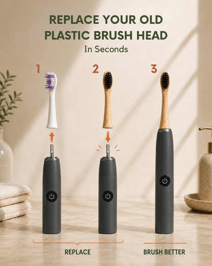 Natural Bamboo Electric Toothbrush Heads - 3 Pack