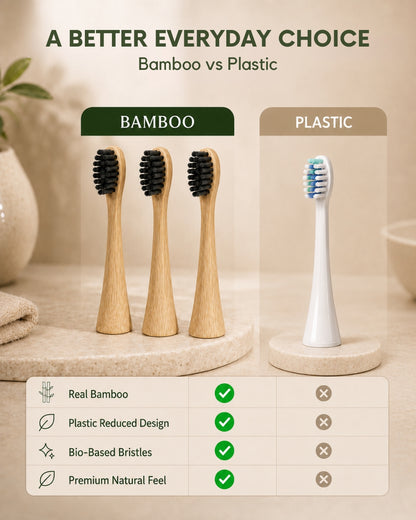 Natural Bamboo Electric Toothbrush Heads - 3 Pack